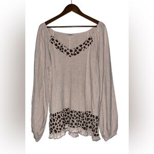Umgee ‎ Scoop Neck Classic Fit Blouse Women XL Boho Fringe Hem Linen Blend